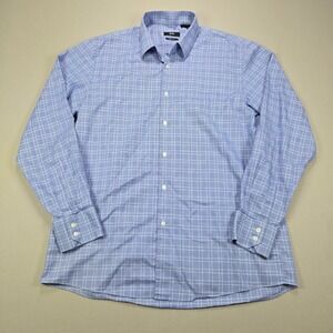 Hugo Boss Mens Blue White Plaid Button Down Dress Shirt Regular Fit 17 34/35